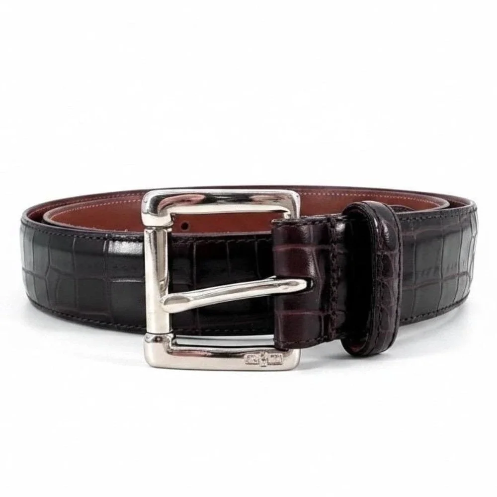 Vintage Polo Ralph Lauren Belt Men's Size 40 Dark Brown Croc Embossed USA